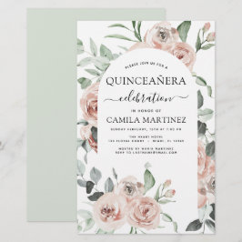 Budget Dusty Rosa Quinceañera-Blommigt - inbjudan