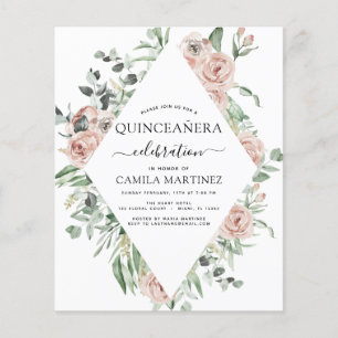 Budget Dusty Rosa Quinceañera-Blommigt - inbjudan Flygblad