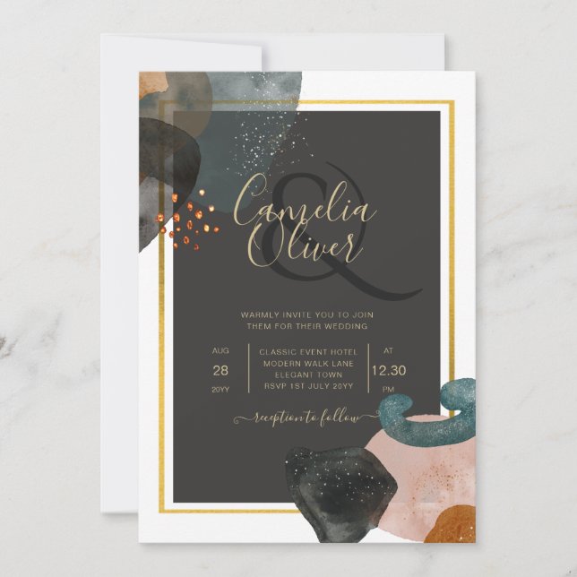 BUDGET Earth Tones Abstrakt Bröllop Inbjudningar (Framsida)