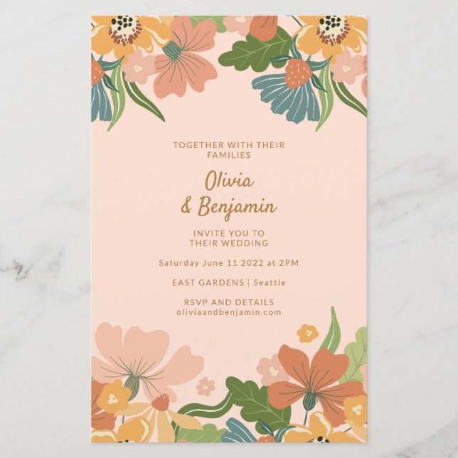 Budget Earthy Boho  Orange Blommigt Bröllop (Framsida)