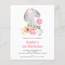 Budget Elefant 1-årsdag Rosa Festinbjudan