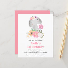 Budget Elefant 1-årsdag Rosa Festinbjudan