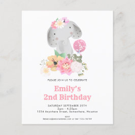 Budget Elefant 2nd Birthday Girl-inbjudan