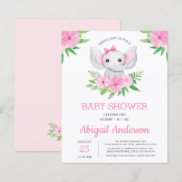 BUDGET Elefant Baby Shower Blommig Inbjudan