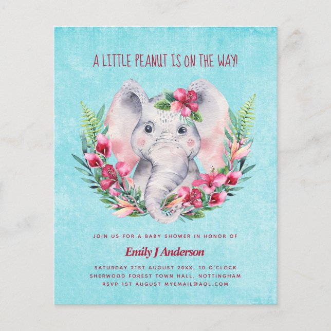 BUDGET Elefant Baby Shower Inbjudan Safari (Framsida)