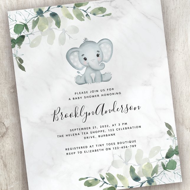 BUDGET Elefant Eukalyptus Baby Shower Inbjudan (Skapare uppladdad)