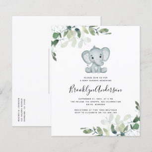 BUDGET Elefant Eukalyptus Baby Shower Inbjudan