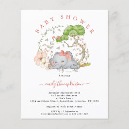 Budget Elefant Korall Flicka Baby Shower Inbjudan