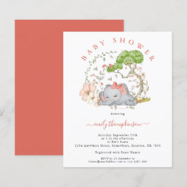 Budget Elefant Korall Flicka Baby Shower Inbjudan