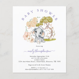 Budget Elefant Lila Bebis Shower Inbjudan