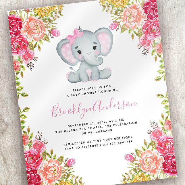 BUDGET Elefantflicka Baby Shower-inbjudan (Skapare uppladdad)