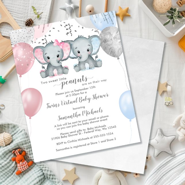 Budget Elefanttvillingar Ballong Virtuell Baby Sho (Budget Elephant Twins Balloon Virtual Baby Shower)