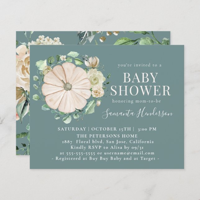 Budget Elegance Ivory Pumpkin Blommigt Baby Shower (Fram/baksida)