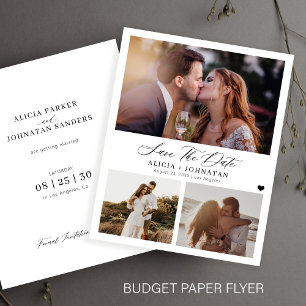 Budget elegant 3-foto bröllop sparar datum-kort flygblad