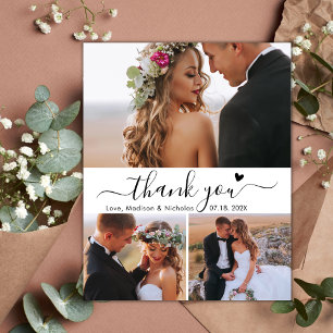 Budget Elegant 3 Photo Collage Bröllop Tack Vykort