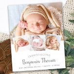 Budget Elegant Baby Photo Collage Birth Tack<br><div class="desc">Meddela nyfödd bebis till vänner och familj med den här eleganten och det moderna fotosamlingskortet för födelseanmälan. Anpassa med 4 av dina favoritfoton och anpassa dig efter namn, födelsedatum och födelsestatus. COPYRIGHT © 2020 Judy Burrows, Black Hund Art - Med alla Höger reserverade. Budget Elegant Baby Photo Collage Birth Tack...</div>
