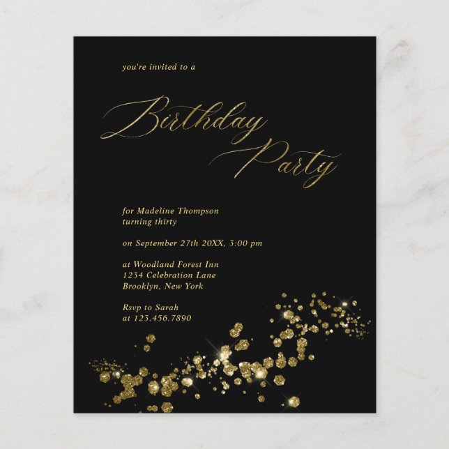 BUDGET Elegant Black Guld Confetti Vuxen Birday (Framsida)