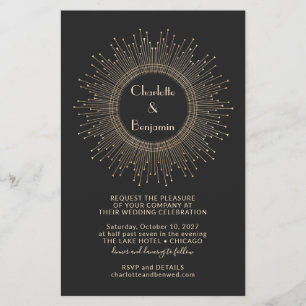 Budget Elegant Black Guld Starburst bröllopsinbjud