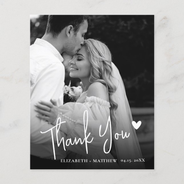 Budget Elegant Black White Photo Wedding Thank You (Framsida)