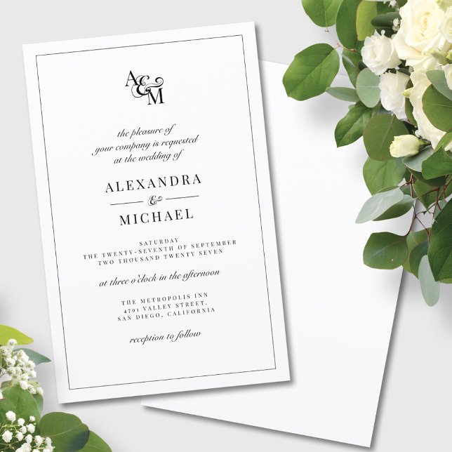 Budget Elegant Black White Wedding-inbjudan (Skapare uppladdad)