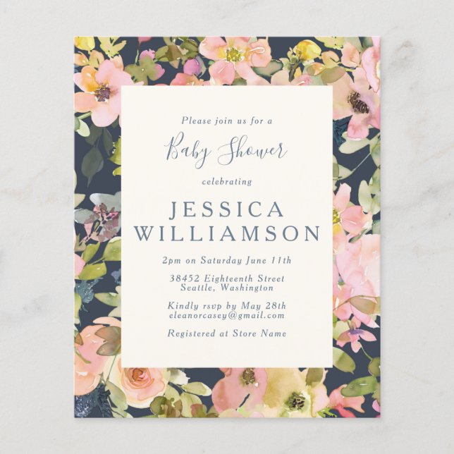 Budget Elegant Boho Blommig Baby Shower Inbjudan (Framsida)