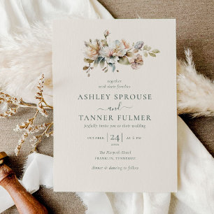Budget Elegant Boho Blommigt Botanical Bröllop Inbjudningar