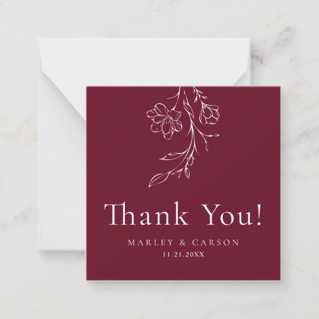 Budget Elegant Burgundy Wedding Thank You Anteckningskort (Framsida)