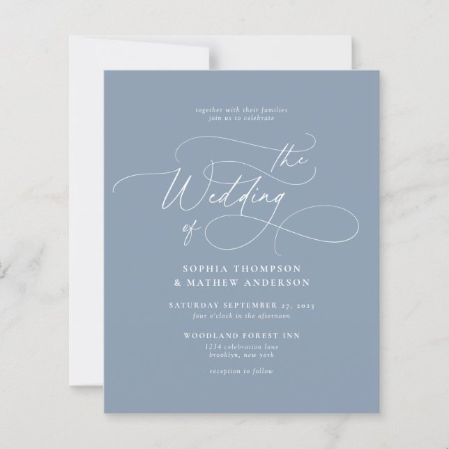 BUDGET Elegant Dammblå Flourish Script Bröllop (Framsida)