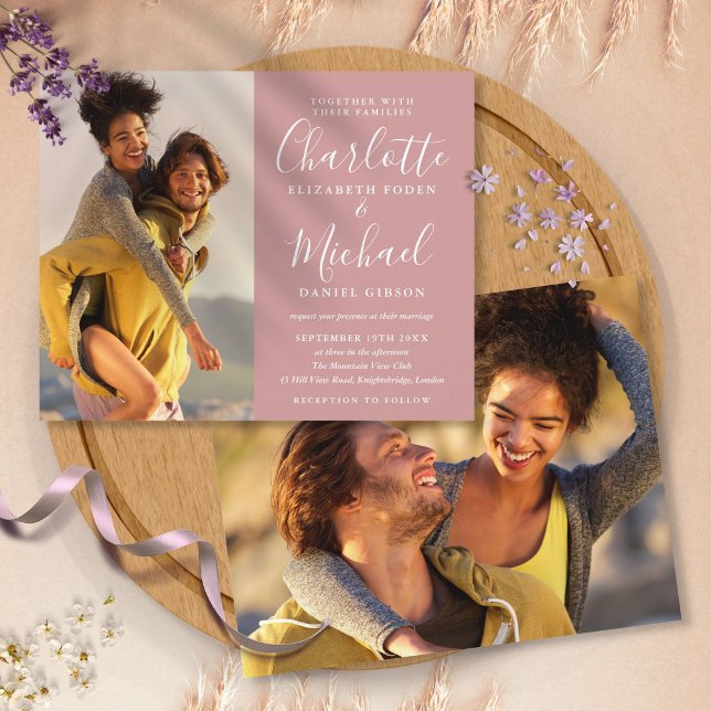 Budget Elegant Dammrosa Fotos Bröllopsinbjudan (Skapare uppladdad)