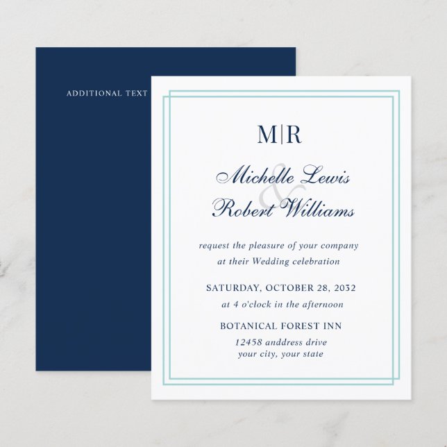 BUDGET Elegant dubbelkant Monogram Teal Bröllop (Fram/baksida)