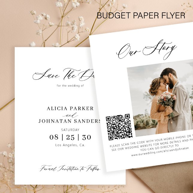 Budget elegant foto QR-kod bröllop spara datum Flygblad (Skapare uppladdad)