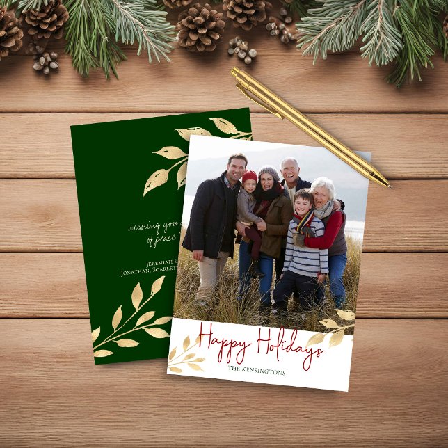 Budget Elegant Glad Semester Guld Folie Foto (Budget Elegant Happy Holidays Gold Foil Photo Christmas Card)