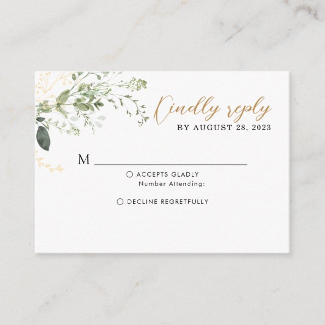 BUDGET Elegant Gold Greenery Eucalyptus Wedding Tilläggskort (Framsida)