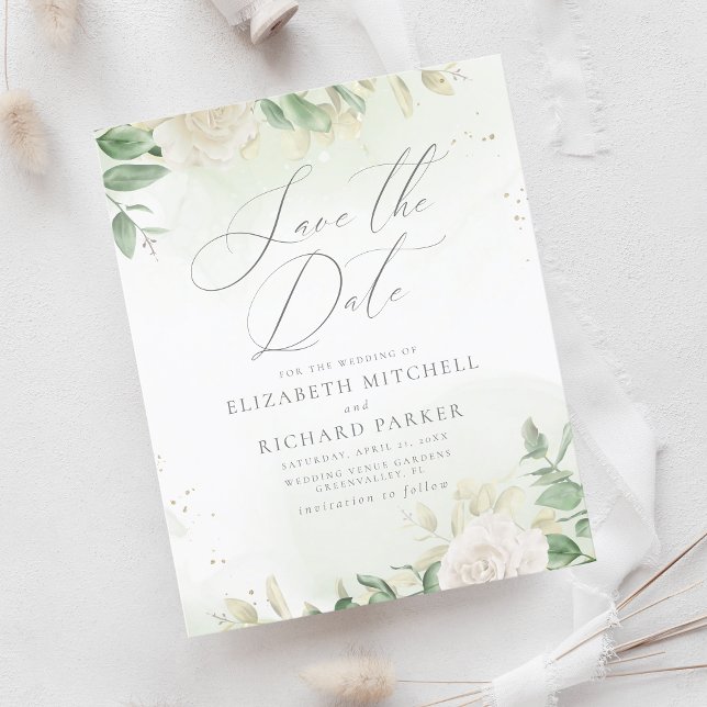 Budget Elegant Greenery Bröllop spara datum (Skapare uppladdad)