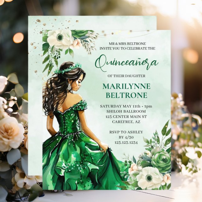 Budget Elegant Grön Blommig Prinsessa Quinceañera (Skapare uppladdad)
