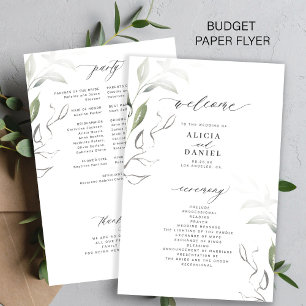 Budget elegant grönska lämnar bröllopsprogram