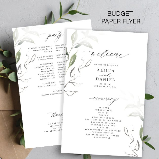 Budget elegant grönska lämnar bröllopsprogram (Skapare uppladdad)
