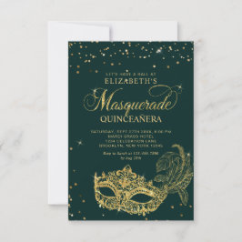 BUDGET Elegant Grönt Guld Masquuppad Quinceañera Anteckningskort