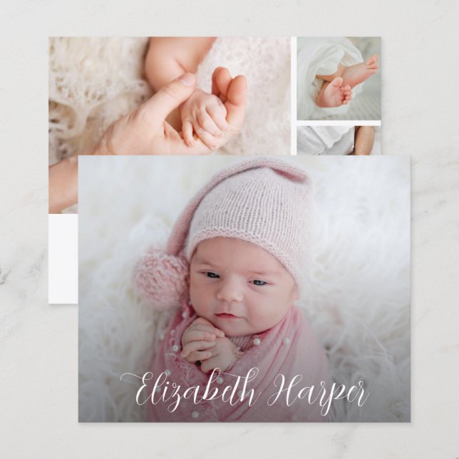 Budget Elegant Många Photo Birth Notice (Fram/baksida)
