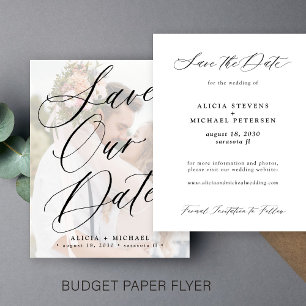 Budget elegant manus foto bröllop spara datum flygblad