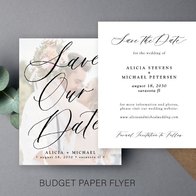 Budget elegant manus foto bröllop spara datum flygblad (Skapare uppladdad)