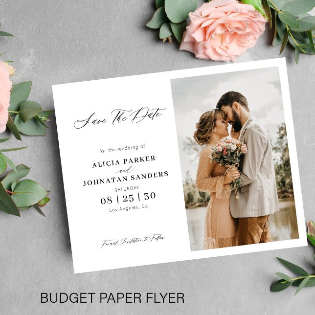 Budget elegant manus foto bröllop spara datum flygblad (Skapare uppladdad)