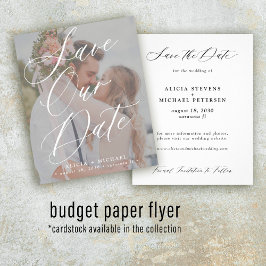 Budget elegant manus foto bröllop spara datum flygblad