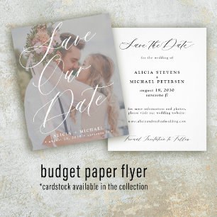 Budget elegant manus foto bröllop spara datum flygblad