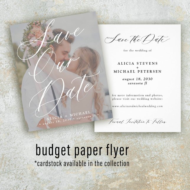Budget elegant manus foto bröllop spara datum flygblad (Skapare uppladdad)