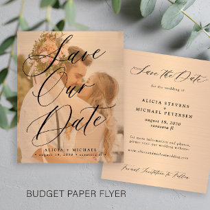 Budget elegant manus foto bröllop spara datum flygblad