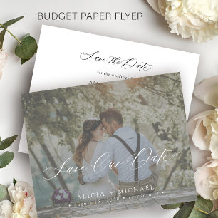 Budget elegant manus foto bröllop spara datumet flygblad