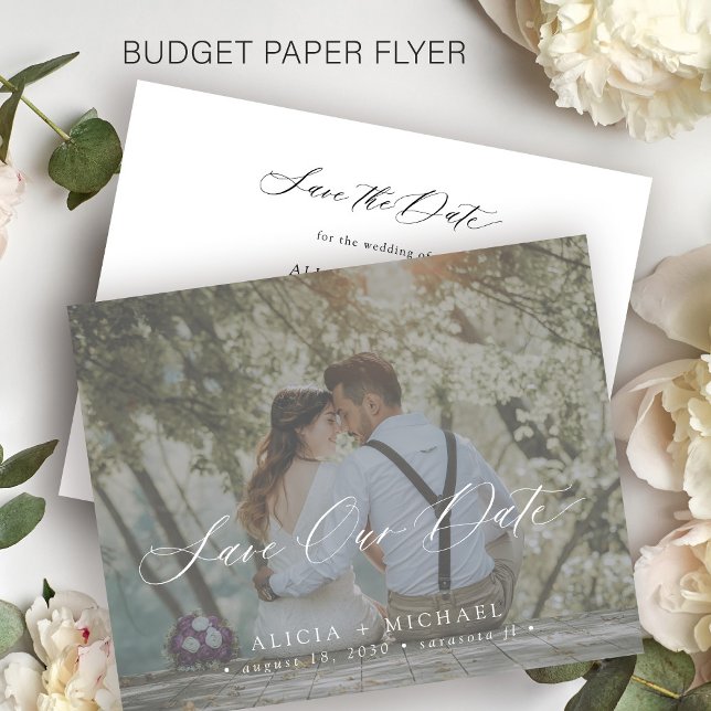Budget elegant manus foto bröllop spara datumet flygblad (Skapare uppladdad)