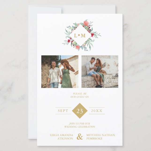 Budget Elegant Modern Initials Floral 2 Photos (Framsida)