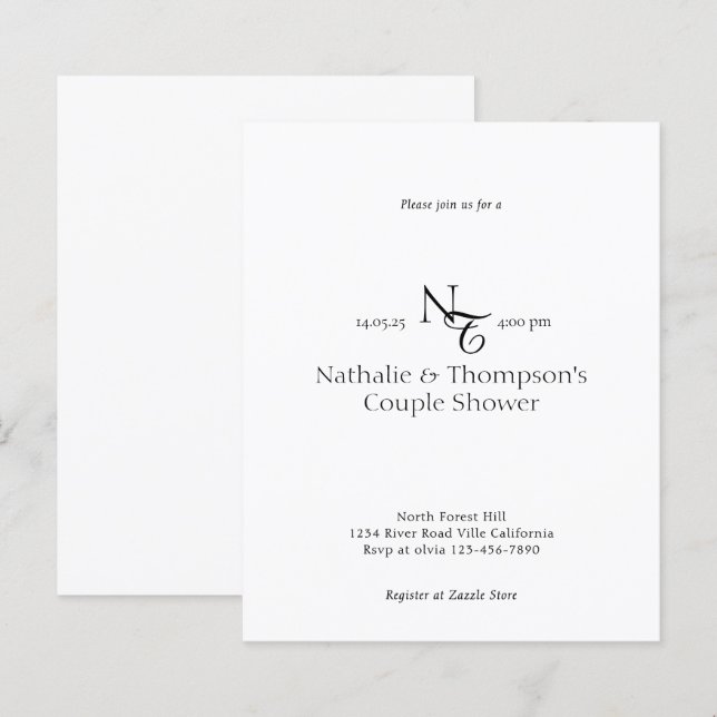 BUDGET Elegant Monogram Par Shower Bröllop (Fram/baksida)